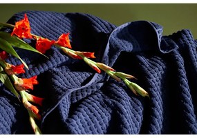 Prosop albastru închis din bumbac organic din frotir 50x100 cm Check – JUNA