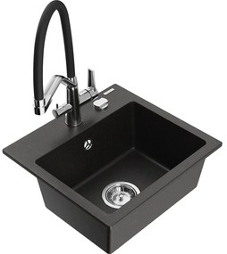 Mexen Milo chiuvetă de granit cu 1 compartiment și baterie de bucătărie Duo, Neagră/Auriu metalic - 6505-75-671701-07
