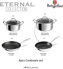 Set oale si tigai inox 6 piese Eternal Berlinger Haus BH 8517, compatibile inductie si cuptor