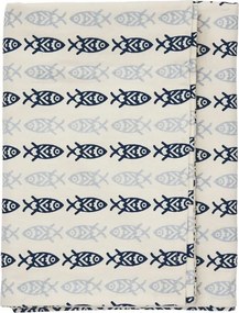Față de masă din bumbac imprimat cu motive marine, 120×220 cm, „Fish Tablecloth"