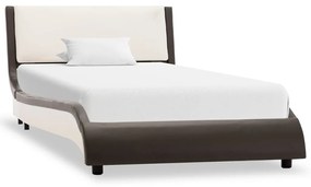 280367 vidaXL Cadru de pat cu LED, gri și alb, 90x200 cm, piele ecologică