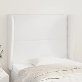 Tablie de pat cu aripioare, alb, 103x23x118 128 cm, piele eco 1, Alb, 103 x 23 x 118 128 cm