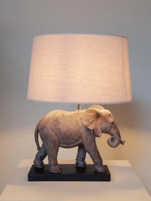Lampa de masa elefant din polirasină, cu abajur din in si bumbac , "Savane"