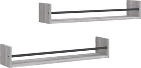 vidaXL Rafturi de perete cu bare, 2 buc, gri sonoma, 80x16x14 cm