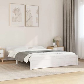 vidaXL Cadru de pat King Size, alb, 150x200 cm, lemn masiv