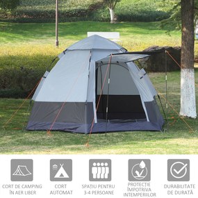 Outsunny Cort de Camping cu 4 Locuri, Deschidere Automată și Accesorii Incluse, Cort de Călătorie,  2.6x2.6x1.5 m Gri | Aosom Romania