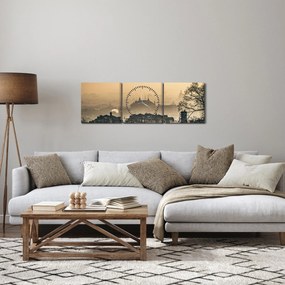 Tablou - Orașul în ceață (cu ceas) (90x30 cm)