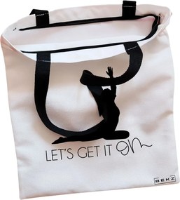 Sacosa de Panza pentru Cumparaturi, Geanta Tote, Yoga Let's get it on, Cu fermoar, 38x34.5 cm, Alba, BEKZ®