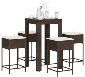 3261447 vidaXL Set mobilier bar de grădină cu perne, 5 piese, maro, poliratan