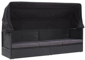 vidaXL Pat canapea de exterior cu copertină, negru, poliratan