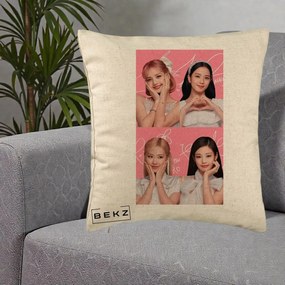 Perna Personalizata K-pop BLACKPINK Colaj Roz, 40x40 cm, Bej, Husa Detasabila, Perna Inclusa, BEKZ®
