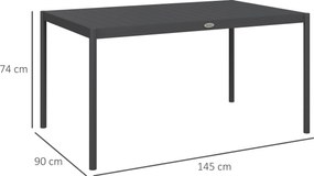 Outsunny Masă de Grădină cu Lamele, Dimensiuni 145x90 cm, Masă de Dining pentru 6 Persoane, Rectangulară, din Aluminiu și Oțel, pentru Curte, Terasă, Balcon și Exterior, Gri Închis | Aosom Romania