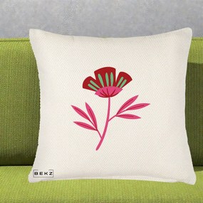 Perna Decorativa Floare Macul Roz-Rosu Grafic, 40x40 cm, Crem Reliefat, Husa Detasabila, Perna Inclusa, BEKZ®