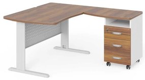Statie de lucru de colt Manager 140 x 160 cm, dreapta, nuca warmia / alb
