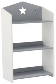 Biblioteca, MDF, 3 polite, model stea, alb-gri, 48x24x78 cm, Chomik