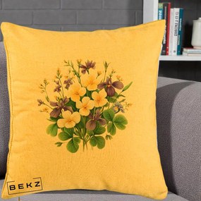 Perna Decorativa Viorele Iris Violet si Trifoi, 40x40 cm, Galben, Husa Detasabila, Perna Inclusa, BEKZ®
