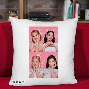Perna Personalizata K-pop BLACKPINK Colaj Roz, 40x40 cm, Alb Pufos, Husa Detasabila, Perna Inclusa, BEKZ®