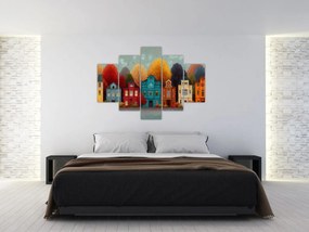 Tablou - Oraș de toamnă pictat (150x105 cm)