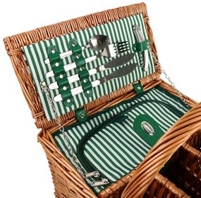 Arôme Coș de picnic pentru 4 persoane dungi verzi, 48 x 33 x 25 cm
