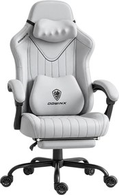 DOWINX 66D59A - Scaun Gaming Ergonomic cu Masaj Shiatsu Cervical cu Încalzire, Masaj lombar, Șezut cu arcuri, Reclinare 90°–145°, Suport picioare, Material respirabil, Gri