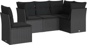 vidaXL Set mobilier de grădină cu perne, 5 piese, negru, poliratan