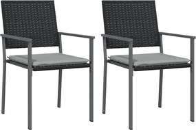 vidaXL Scaune de grădină cu perne 2 buc. negru 54x62,5x89 cm poliratan