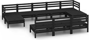 vidaXL Set mobilier de grădină, 10 piese, negru, lemn masiv de pin