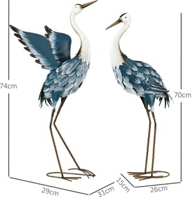 Outsunny Set de 2 statui exterioare pentru grădină, sculptură de stârc din oțel pentru iaz, patio, terasă, gazon, 74/70cm multicolor | Aosom Romania