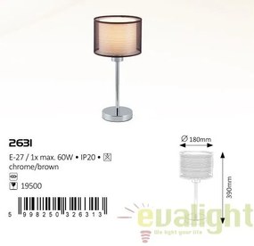 Veioza, Lampa de masa design modern, finisaj crom/ maro, diametru 18cm, Anastasia 2631 RX