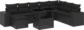 vidaXL Set mobilier de grădină cu perne, 9 piese, negru, poliratan