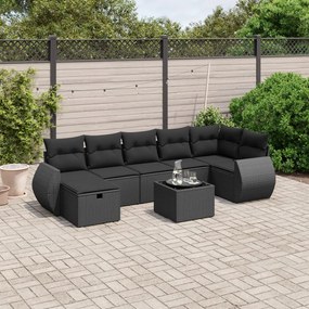 3264131 vidaXL Set mobilier de grădină cu perne, 8 piese, negru, poliratan