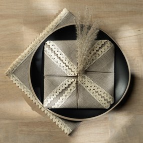 Set de șervețele din in cu dantelă 4 buc.