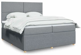 vidaXL Pat box spring cu saltea, gri deschis, 200x200 cm, textil