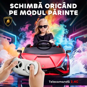 Masina electrica HOMCOM pentru copii 12V Lamborghini, telecomanda, viteza 3-8 km/h, 108x62x40cm, Rosie | Aosom Romania