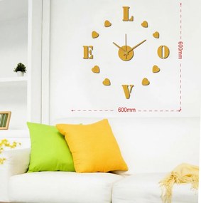 Sticker decorativ cu ceas, plastic / vinil, galben, 60 x 60 cm, Orologio Love Mauro Ferreti