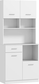 HOMCOM Dulap Înalt pentru Bucătărie cu Sertar, 4 Dulapuri și 3 Spații Deschise, 80x35x180 cm, Alb | Aosom Romania