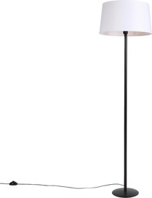 Lampă de podea neagră cu abajur din in alb 45 cm - Simplo