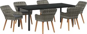 vidaXL Set de masă pentru grădină cu pernă 7 pcs Gri poliratan