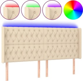 vidaXL Tăblie de pat cu LED, crem, 203x16x118/128 cm, textil