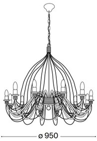 Lustră pe lanț Ideal Lux CORTE 12xE14/40W/230V d. 95 cm cupru