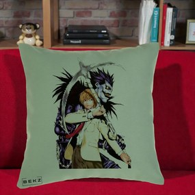 Perna Personalizata Death Note Light si Ryuk Duo, 40x40 cm, Verde, Husa Detasabila, Perna Inclusa, BEKZ®