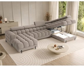 Colțar maro deschis extensibil cu tapițerie din catifea (cu colț pe partea dreaptă/în formă de "U") Feraria – ELTAP