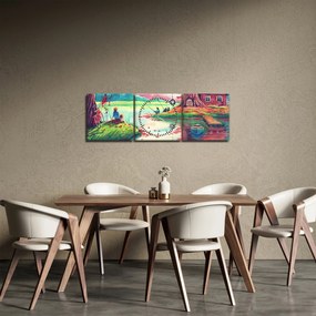Tablou - Acuarelă, Golf într-un sat de munte (cu ceas) (90x30 cm)
