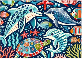 Tablou pe sticlă – Animale acvatice desenate (70x50 cm)