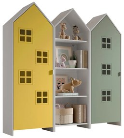 Set 3 dulapuri pentru copii Casami tip colibă de plajă – 1 deschis, 1 cu ușă Galben Strălucitor și 1 cu ușă Verde Intens – Vipack