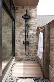 Baterie pentru dus Vintage negru mat reglabila - H 137 cm