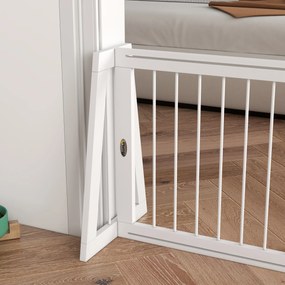 PawHut Barieră de siguranță pentru câine barieră de protecție cu 3 panouri retractabile 71-190 cm din lemn - alb | Aosom Romania