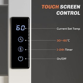HOMCOM Uscător de Prosoape Electric cu 10 Bare, Timer, Afișaj LCD și Temperatură Reglabilă, 45x11x80 cm, Alb | Aosom Romania