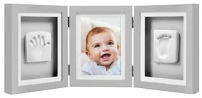 Pearhead - Kit rama foto tripla gri cu amprente manuta si piciorus