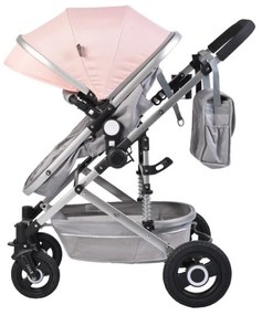Carucior nou nascuti 2 in 1 NOVOKIDS™ Ciarra Silver PRO , Cu geanta bebe, Cadru Aluminiu , Amortizoare, Roti din cauciuc plin AVE, Landou, Modul